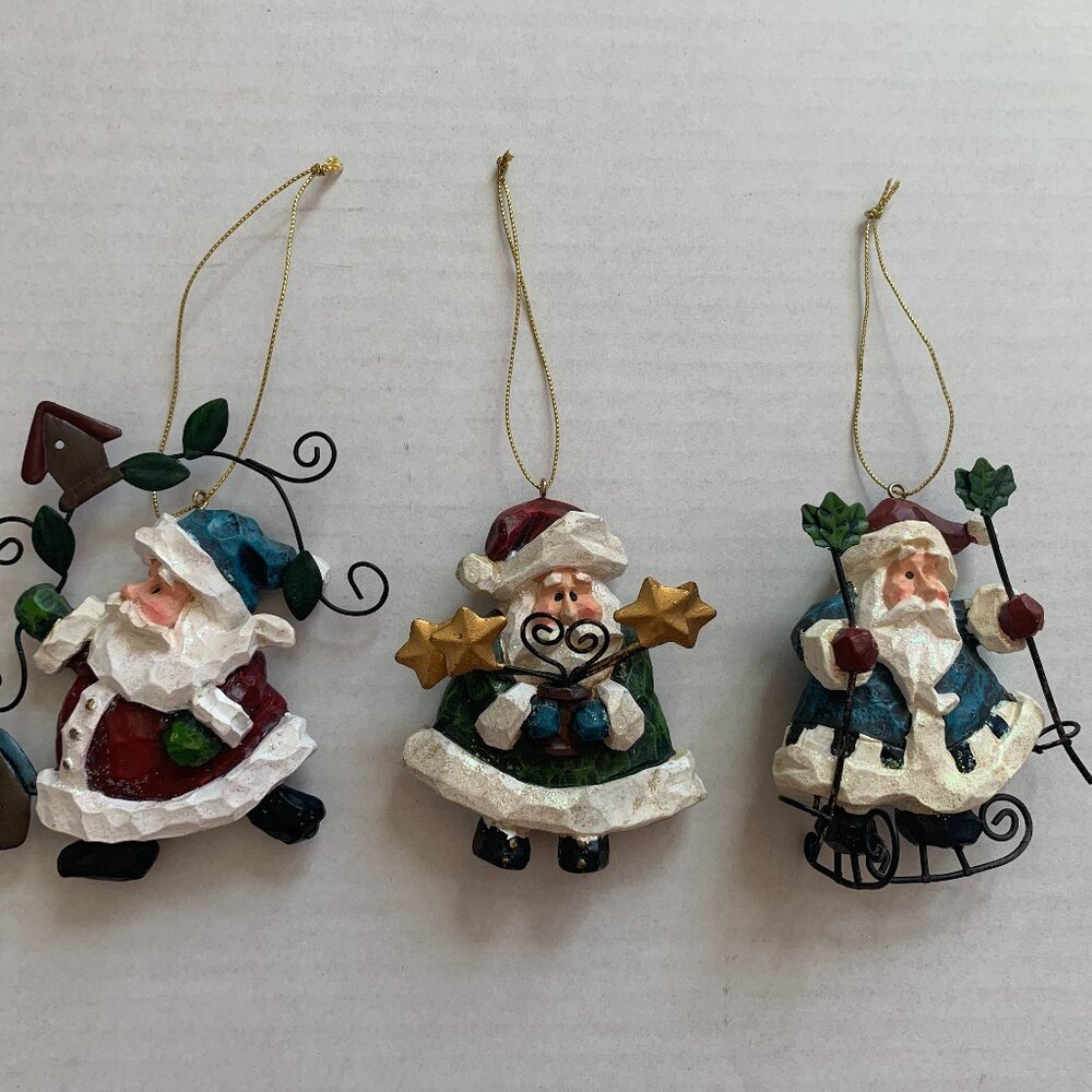 Share Costco Whimsical Santa Claus Christmas Ornaments Lot Of 3 Resin Wire Stars